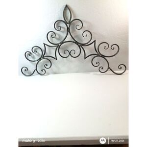 Distressed Finish Wrought Iron Scroll Pediment or Wall Decor Piece ~Vintage~